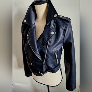 H&M Vegan black leather moto jacket perfect condition size M